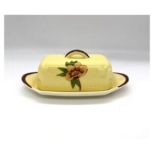 Vintage MCM Weil Ware Yellow Rose California Butter Dish Mid Century